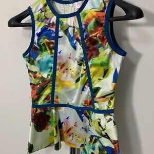 Parker Silk Floral Peplum Top Multicolor Print Small